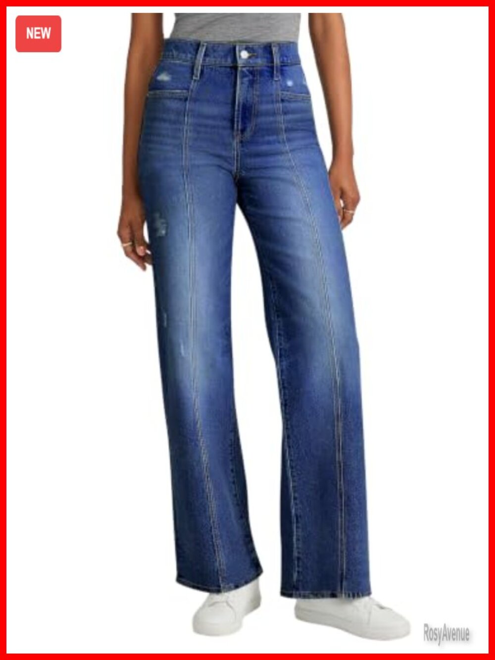 Mid Rise Straight Leg Stretchy Distressed Denim Jeans Tummy Control